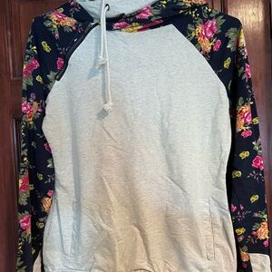 AMPERSAND AVE Gray and Floral Hoodie